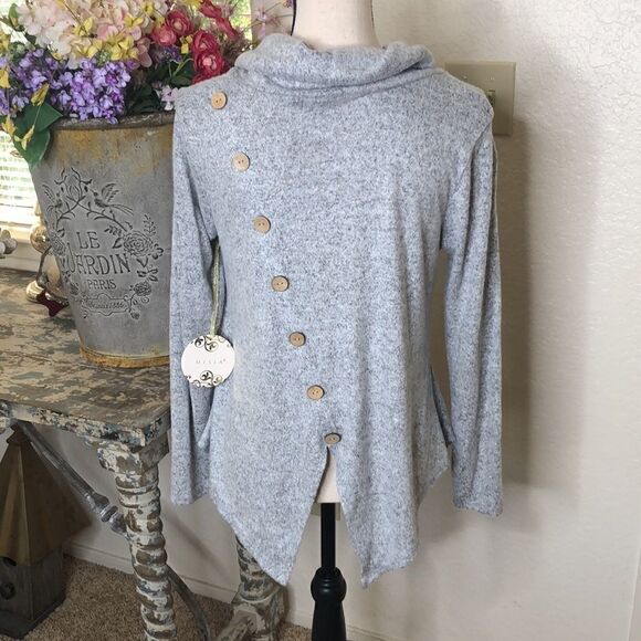 Misia gray long sleeve cowl neck asymmetrical top - Picture 4 of 14